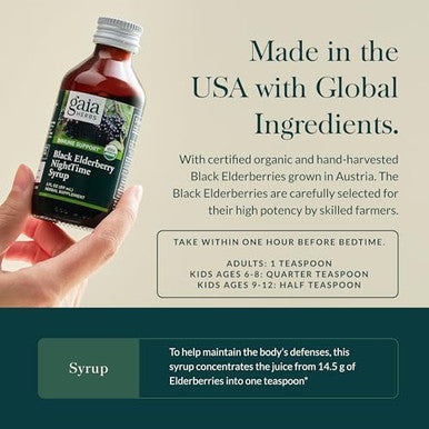 Gaia Herbs Black Elderberry Nighttime Syrup Immune Support Supplement 5.4 Fl Oz (32Day Supply)