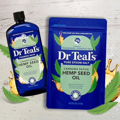 Dr Teal's Pure Epsom Salt, Cannabis Sativa Hemp Seed Oil, 3 lb (Pack of 4)