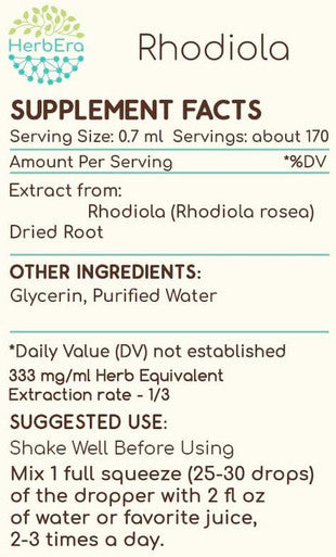 Rhodiola B120 Alcohol-Free Herbal Extract Tincture, Concentrated Liquid Drops Natural Rhodiola (Rhodiola Rosea) Dried Root (4 fl oz)