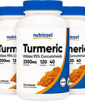 Nutricost Turmeric Curcumin Pills (3 Pack) With Bioperine And 95% Curcuminoids 2300Mg 120 Capsules Veggie Capsules 767Mg Per Cap 40 Servings Gluten Nongmo