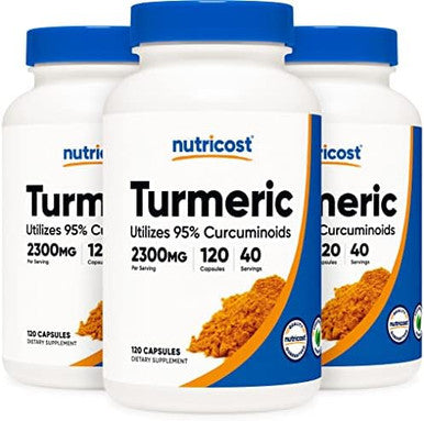 Nutricost Turmeric Curcumin Pills (3 Pack) With Bioperine And 95% Curcuminoids 2300Mg 120 Capsules Veggie Capsules 767Mg Per Cap 40 Servings Gluten Nongmo