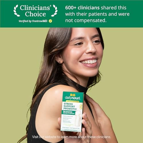 Dailynouri Daily Nouri Stress Support Probiotic For Women & Men Supports Cortisol Management Stress Relief Mood Digestion & Gut Health 3 Clinically Studied Strains + Vegan Omega Oil 30Day Supply