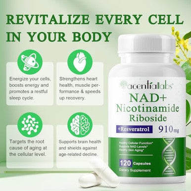 Nad+ Supplement 910Mg - Liposomal Nicotinamide Riboside, Resveratrol, Quercetin, Nad Supplement Vitamin D3, Vitamin C - Cellular Energy, Repair And Aging For Men And Women, 120 Capsules