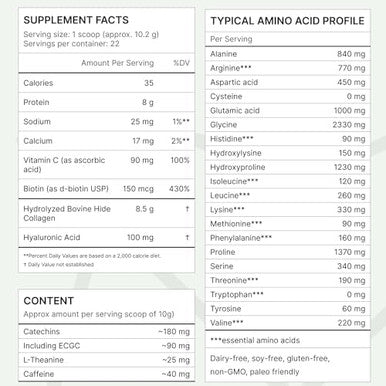 FKRO Matcha Collagen Peptides Powder with Biotin Hyaluronic Acid & Vitamin C | Type I & III Hydrolyzed Collagen f 22 Servings 7.9oz