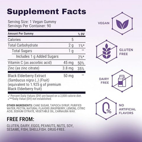 Sambucol Elderberry Gummies - Immune Support Supplement For Adults & Kids With Vitamin C & Zinc Sambucol Elderberry Are High In Antioxidants Gluten Free Vegan 90 Count