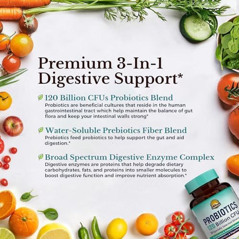 Vitalitown Probiotic + Vitamin D3 K2 Bundle (Pack Of 2) Probiotics 120 Billion Cfus (Item 1) & Vitamin D3 10000 Iu Vitamin K2 (Mk7) 200 Mcg (Item 2) 30 Probiotic Capsules & 90 Capsules