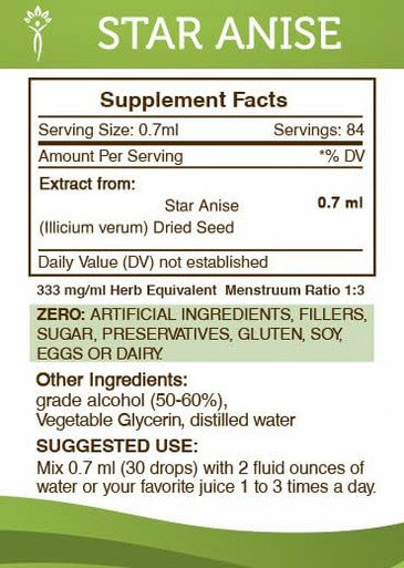 Secrets of the Tribe Star Anise Alcohol Extract Tincture, Star Anise (Illicium verum) Dried Seed Tincture Supplement (2 fl oz)