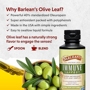 Barlean's Olive Leaf Extract Complex Liquid 95mg Oleuropein Immune Olive leaf extract liquid