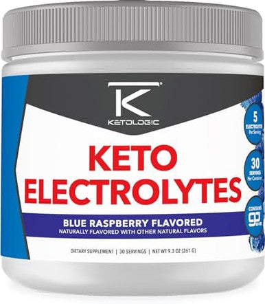 Ketologic Keto Electrolyte Powder (Blue Raspberry) 30 Servings Sugar Hydration Drink Mix With Gobhb Complex