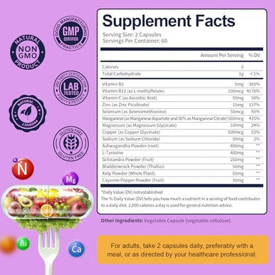 Totaria Thyroid Support For Women & Man Supplement Complex Capsules - Iodine Thyroid Supplement With L Tyrosine Bladderwrack Kelp Ashwagandha Selenium Supplements - Mood Enhancer Energy Blance Thyroid Level