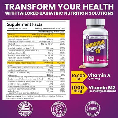 Procare Health Bariatric Multivitamin With Iron 18Mg (30 Easy To Swallow Capsules) - Post Op Bariatric Vitamins For Gastric Bypass Pills - Bariatric Must Haves For Sleeve Patients (1 Month Supply)