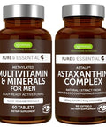 Multivitamin and Minerals for Men + Astaxanthin Complex Vegan Bundle Sustained Release Advanced Multivitamin + 4 mg H. Pluvialis Natural Astaxanthin by Igennus