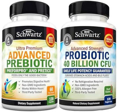 Advanced Prebiotic Gut Health Supplement (2 Month Supply) Plus 40 Billion Cfu Daily Probiotic Supplement (2 Month Supply)