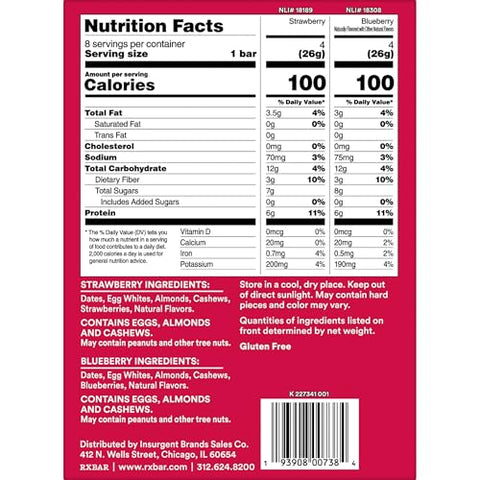 RXBAR Minis Protein Bars, Protein Snack Bars, Variety Pack, 7.3oz Box (8 Bars)