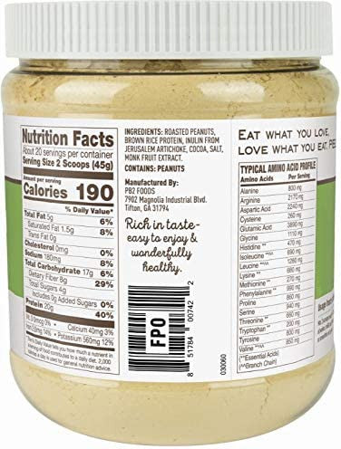 PB2 Performance Peanut Protein Powder with Dutch Cocoa 2 lb/32 oz Jar 20g of Vegan Plant Based Protein Powder Non GMO Gluten Non Dairy