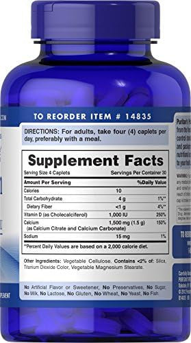 Puritan'S Pride Calcium 1500 Mg With Vitamin D 1000 Iu-120 Coated Caplets 120 Count (Pack Of 1) (14835)