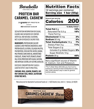 Barebells Protein Bars Caramel Cashew 12 Count Pack Of 2 Protein Snacks With 20G Of High Protein Chocolate Protein Bar With 1G Of Total Sugars Perfect On The Go Protein Snack & Breakfast BarsÃ¢â‚¬Â¦