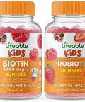 Lifeable Biotin Kids + Probiotic 2 Billion Cfu Kids Gummies Bundle Great Tasting Vitamin Supplement Gluten Gmo Chewable Gummy
