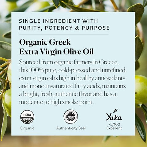 Sky Organics - Organic Extra Virgin Olive Oil, 16.9 fl oz - Cold Pressed & Unfiltered - Bright, Fresh, Authentic Flavor - Sourced from Farmers in Greece - 100% Pure - Kosher - Natural, Vegan, & Soy Free