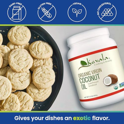 Kevala Organic Coconut Oil - Oil with a Fresh Coconut Scent Perfect for Both Cooking and Skincare, Complements Recipes from Many Cultures, Smooth and Delicate in Body Massages, 3.5 lb, 56oz
