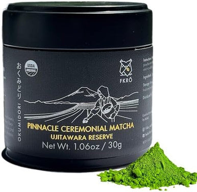 FKRO Pinnacle Okumidori Ceremonial Reserve Matcha | USDA Organic 1st Harvest Green Tea Powder from Uji Kyoto | Fresh Monthly from Japan | 30g Tin