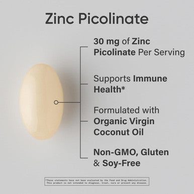 Sports Research High Potency Zinc Picolinate 30Mg With Organic Coconut Oil Highly Absorbable Zinc Supplement For Healthy Immune & Enzyme Function - Non-Gmo Tested & Gluten-(90 Liquid Softgels)