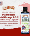 Barlean'S Liquid Flaxseed Borage And Algae Oils Omega 3 Supplement Pomegranate Blueberry Flavor Vegan Epa And Dha Flax And Borage Seed Oil With 3980 Mg Of Omega-3-6-9 16 Oz