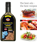 Flax Seed Cooking Oil - Amber Glass Bottle - Extra Virgin, Cold Pressed Flaxseed Oil Unrefined and Non-Deodorized Pure Essential 11.83 OZ