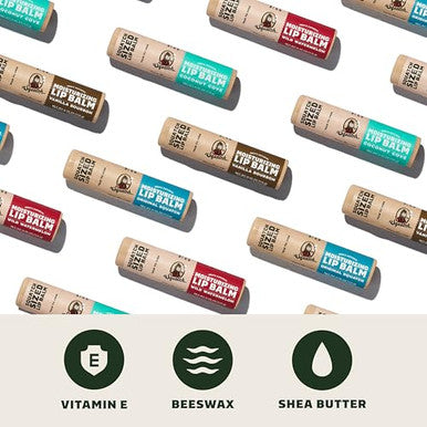 Dr. Squatch Natural Lip Balm - Petrolatum Paraben Artificial Flavor- - Shea Butter Beeswax Vitamin E - Original Squatch Vanilla Bourbon Coconut Cove Wild Watermelon (0.25 Oz 4 Pack)