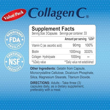 Collagenc Hydrolysate By Alfa Vitamins Contains Biotin And Vitamin C 100 Capsules Each 2 Pack