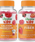 Lifeable Calcium Magnesium Kids + Prebiotic Fiber Kids Gummies Bundle Great Tasting Vitamin Supplement Gluten Gmo Chewable Gummy