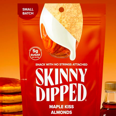 SkinnyDipped Maple Kiss and Pumpkin Spice Almonds Variety Pack Bundle, Healthy Snack, Plant Protein, Gluten Free, 3.5 oz Resealable Bags, Pack of 5, Limited Edition