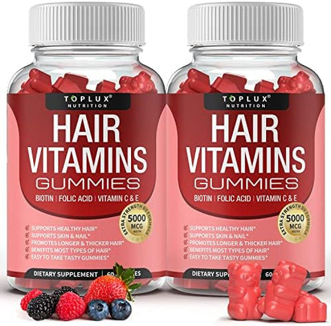 Hair Vitamins Gummies Supplement Faster Hair Growth Gummy 5000mcg Biotin Folic Acid Vitamin C and E Support Stronger and Thicker Hair Skin Nails NonGMO for Men Women 60 Berry Flavored Gummies