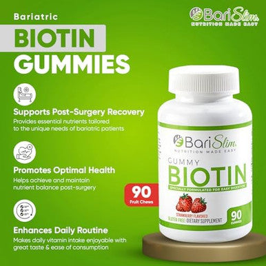 Barislim Bariatric Vitamin Biotin Gummies - Specially Formulated Gummy Vitamin For Patients After Weight Loss Surgery - Easy To Digest And Great Tasting Fruit Flavors 90 Fruit Chews