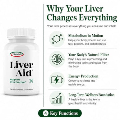 Liverite Liver Aid Liver Support Supplement With Amino Acids Choline & 120 Tablets