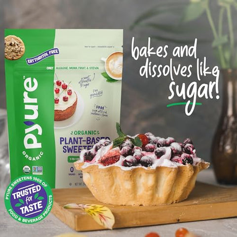 Pyure Organic Plant-Based Sweetener | 1:1 Sugar Replacement | Made with Allulose, Monk Fruit & Stevia | No Erythritol | Keto, Diabetic & Vegan Friendly | USDA Organic, Non-GMO | 9 oz