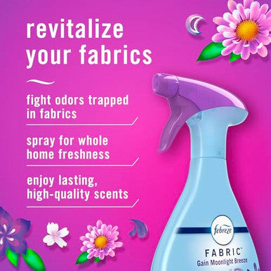 Febreze Fabric Spray Air Freshener Odor-Fighting Fabric Refresher Couch And Linen Spray Sneaker Balls Alternative Multi-Use Gain Moonlight Breeze Scent 23.6 Fl Oz