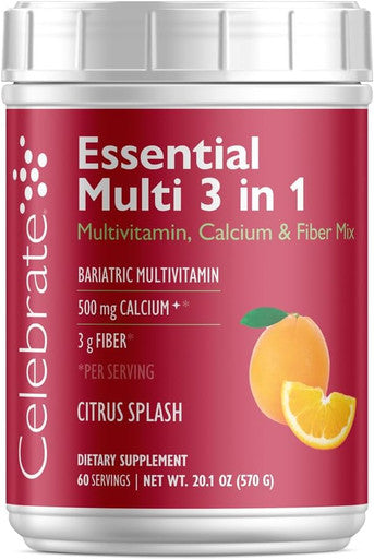 Celebrate Vitamins 3-In-1 Bariatric Multivitamin With Calcium Citrate Drink Mix - 500Mg Calcium, Gluten , Sugar - Powder Blend For Post Bariatric Surgery - Rasp Lemonade (60 Servings)