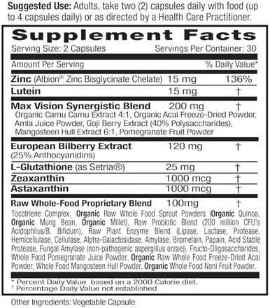 Emerald Labs Vision Health - Premium Eye Health Supplement With Lutein, Zeaxanthin & Albion Chelated Zinc - Vegan & Gluten- - 60 Vegetable Capsules (30-Day Supply)