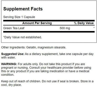 Swanson Green Tea Extract Supplement: 500 MG Green Tea Leaf Powder - Antioxidant Rich Supplements to AidWeight Management - 100 Capsules 4 Pack
