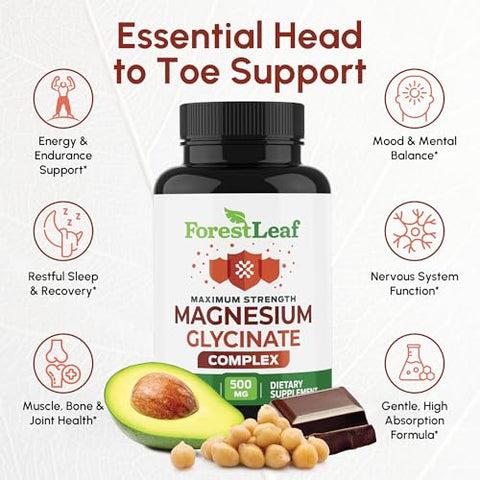 Forestleaf Magnesium Glycinate 500Mg Complex - Magnesium Supplement Capsules For Sleep And Calmness - Non-Gmo 3Rd Party Tested - 150 Pills For Women & Men By Forestleaf