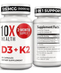 10X Health Vitamin D3 5000 IU and K2 MK7 Menaquinone 7 HighPotency D3 K2 Vitamin Supplement for Bone Health Heart and Teeth 125 mcg Vitamin D and 90 mcg Vitamin K260 Capsules