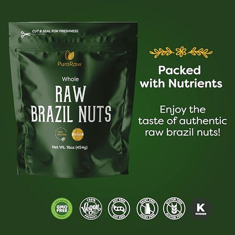 PuroRaw Brazil Nuts Raw 1lb, Raw Brazil Nuts. Brazil Nuts Unsalted - Brazil Nuts- All Natural, Non-GMO, Vegan Brazil Nuts- Brazil Nuts Bulk 16oz