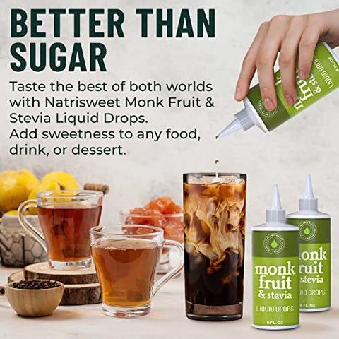 Natrisweet Monk Fruit Stevia Liquid Drops, 8 fl oz, Stevia Monk Fruit Sweetener Liquid Without Erythritol, No Fillers, Zero Calorie, Zero Carbs Stevia Monkfruit Sweetener for Coffee, Tea, Drinks