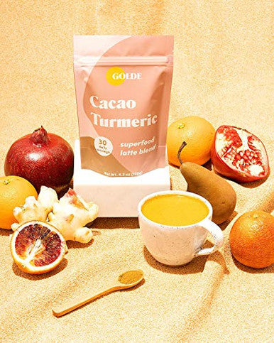 Golde - Superfood Latte Blend - Cacao Turmeric - Plant Based W/Turmeric, Cacao, & Coconut Milk Powder - Healthy Hot Cocoa - Coffee Replacement - Vegan, Keto, & Sugar- - 30 Servings