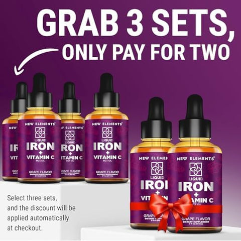 Elements Liquid Iron Supplement With Vitamin C 18Mg Iron & 50Mg Vitamin C For Anemia Support Blood Builder Drops For Women & Men Fast Absorption Boosts Energy & Immunity Vegan Non-Gmo