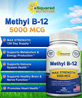 aSquared Nutrition Vitamin B125000 MCG Supplement with Methylcobalamin (Methyl B12) Max Strength Vitamin B 12 Support to Help Boost Natural Energy Benefit Brain and Heart Function 120 Tablets