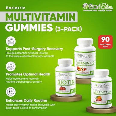Barislim Bariatric Multivitamin Gummies - Specially Formulated Gummy Vitamin For Patients After Weight Loss Surgery - Easy To Digest & Great Tasting Fruit Flavors Pack Of 3 (90 Fruit Chews)