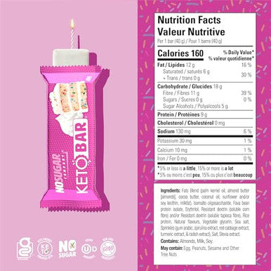 No Sugar Keto Bar Snack Low Carb No Sugar Keto Snack Food With Keto Friendly Macros (12 X 1.41Oz Bars Birthday Cake)