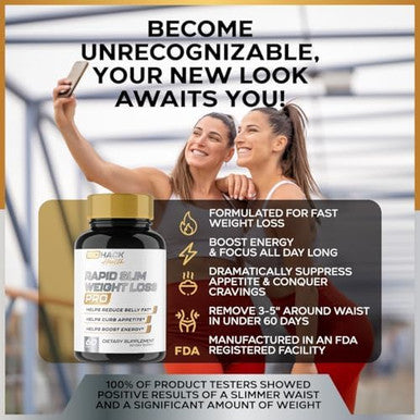 Biohack Health #1 Weight Loss Pills For Women & Men Appetite Suppressant, Belly Fat Burner Supplement, Metabolism Booster, Carb Blocker Diet Pills That Work Fast - 60 Servings